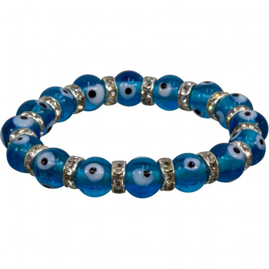 Aqua Evil Eye Protection Glass Beads Elastic Bracelet