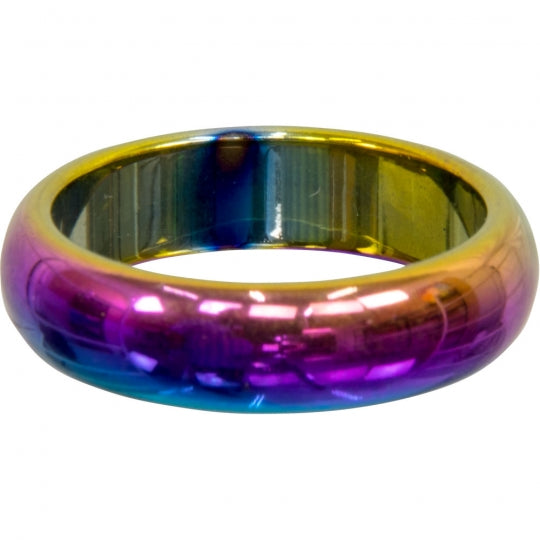 Rainbow Hematite Magnetic 6mm Domed Band Ring