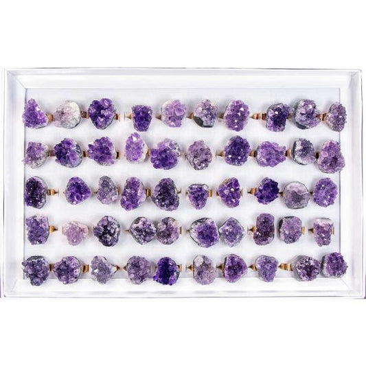 Amethyst Cluster Gold Plated Brass Adjustable Ring