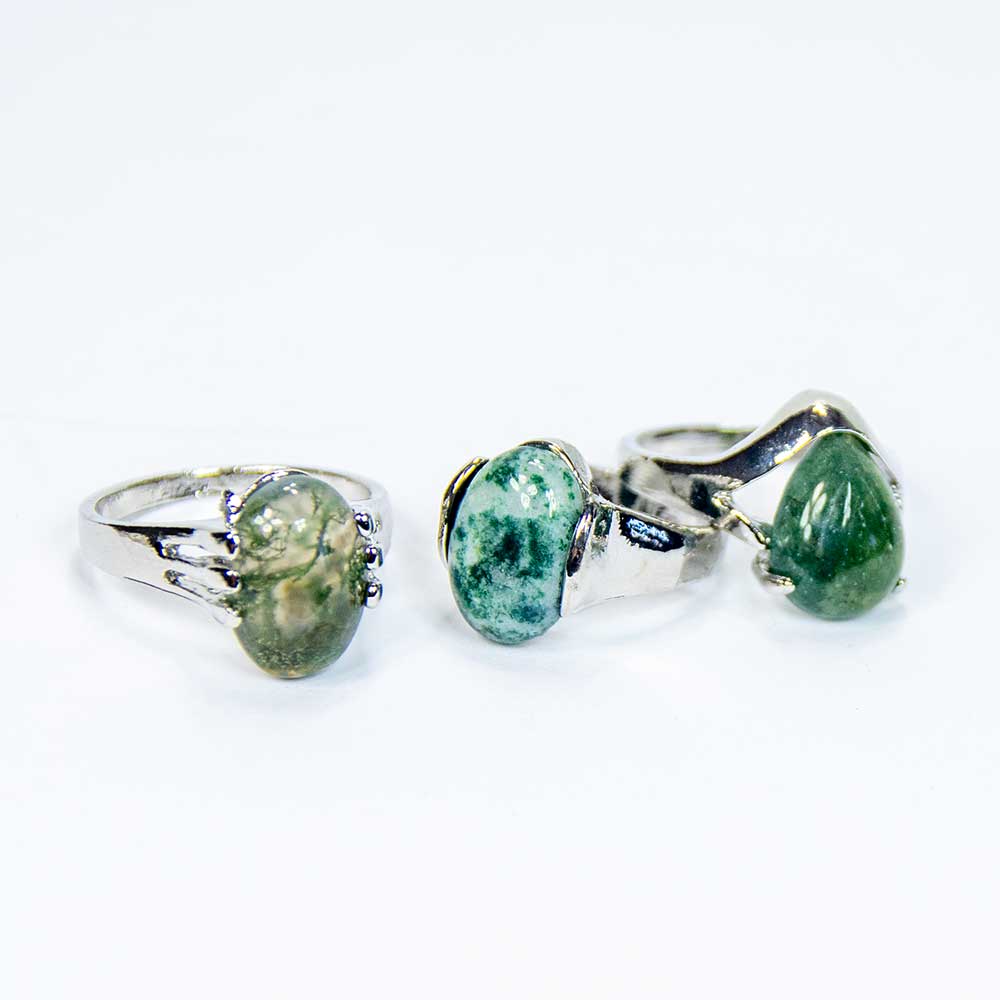 Moss Agate Gemstone Rings Assorted Shapes & Sizes