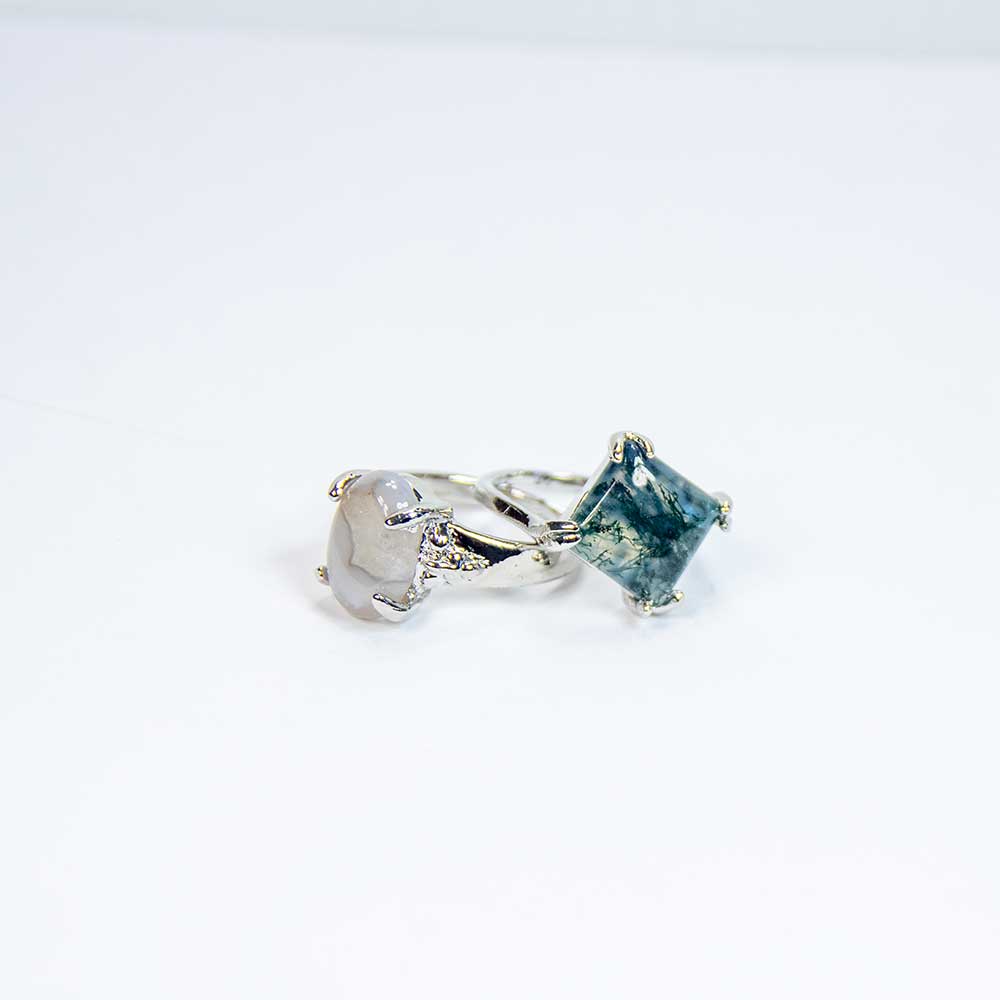 Moss Agate Gemstone Rings Assorted Shapes & Sizes