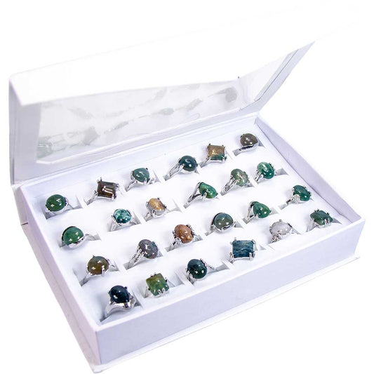 Moss Agate Gemstone Rings Assorted Shapes & Sizes