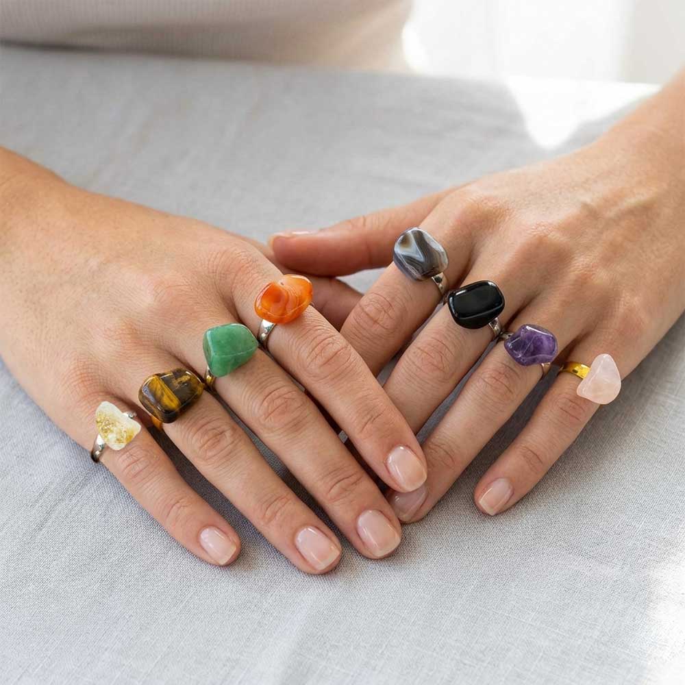 Gemstone Adjustable Tumbled Natural Stone Rings