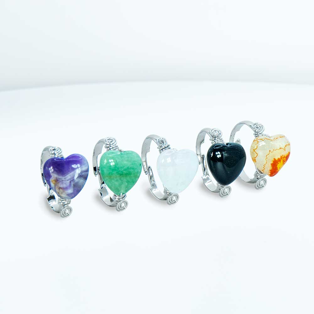 Gemstone Adjustable Heart Wrapped Natural Stone Rings