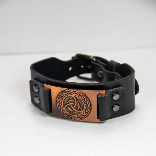Celtic Knot Black Vegan Leather Adjustable Bracelet