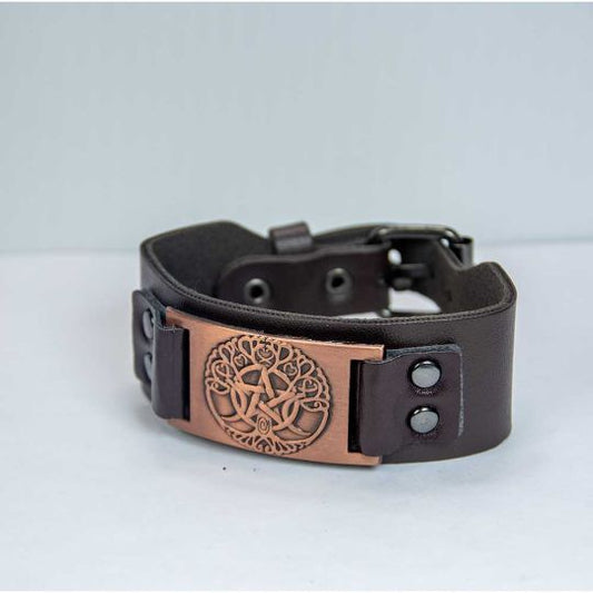 Tree of Life Brown Vegan Leather Adjustable Bracelet
