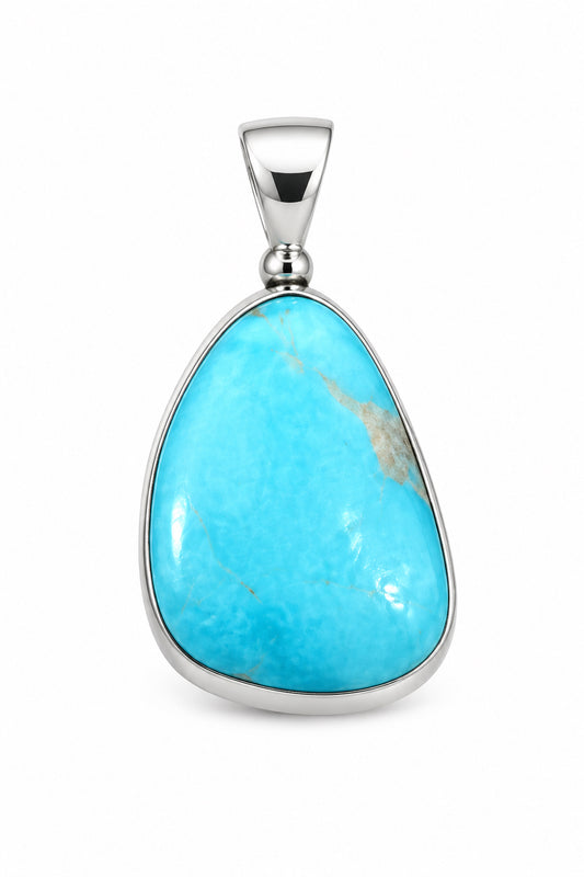 Turquoise Kinkman Polished Cab Spiral Back Sterling Silver Pendant