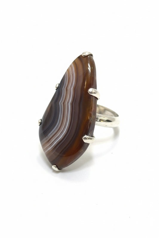 Crazy Lace Agate Claw set .925 Sterling Silver Ring Size 7