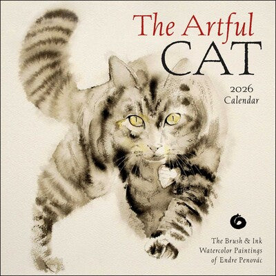 Artful Cat 2026 Wall Calendar Brush & Ink Watercolor Paintings