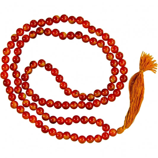 Carnelian Agate 8mm 108 Round Beaded Mala With Red Tassel 33-37" Long