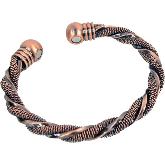 Magnetic Brass Copper Twist Bangle with 2 Magnets Cuff Bracelet