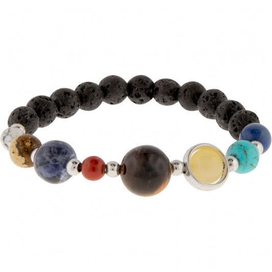 Solar System Gemstone With Lava Bead Bracelet
