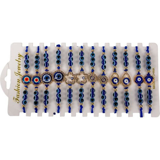 Blue Evil Eye Bead with Gems Assorted Design Adjustable String Bracelets