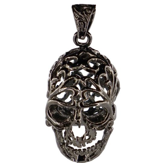 Skull Cage Pendant Black Plated Add Tumbled Stone