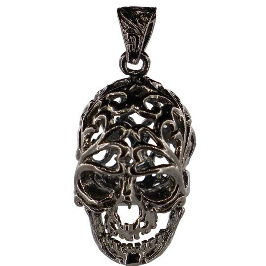 Skull Cage Pendant Black Plated Add Tumbled Stone