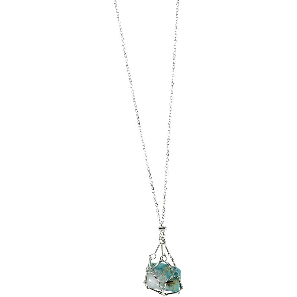 Silver Plated Metal Adjustable Crystal Cage Necklace - Empty