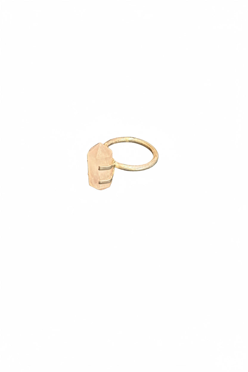 Rose Quartz Double Terminated Point .925 Sterling Silver Ring Size 4