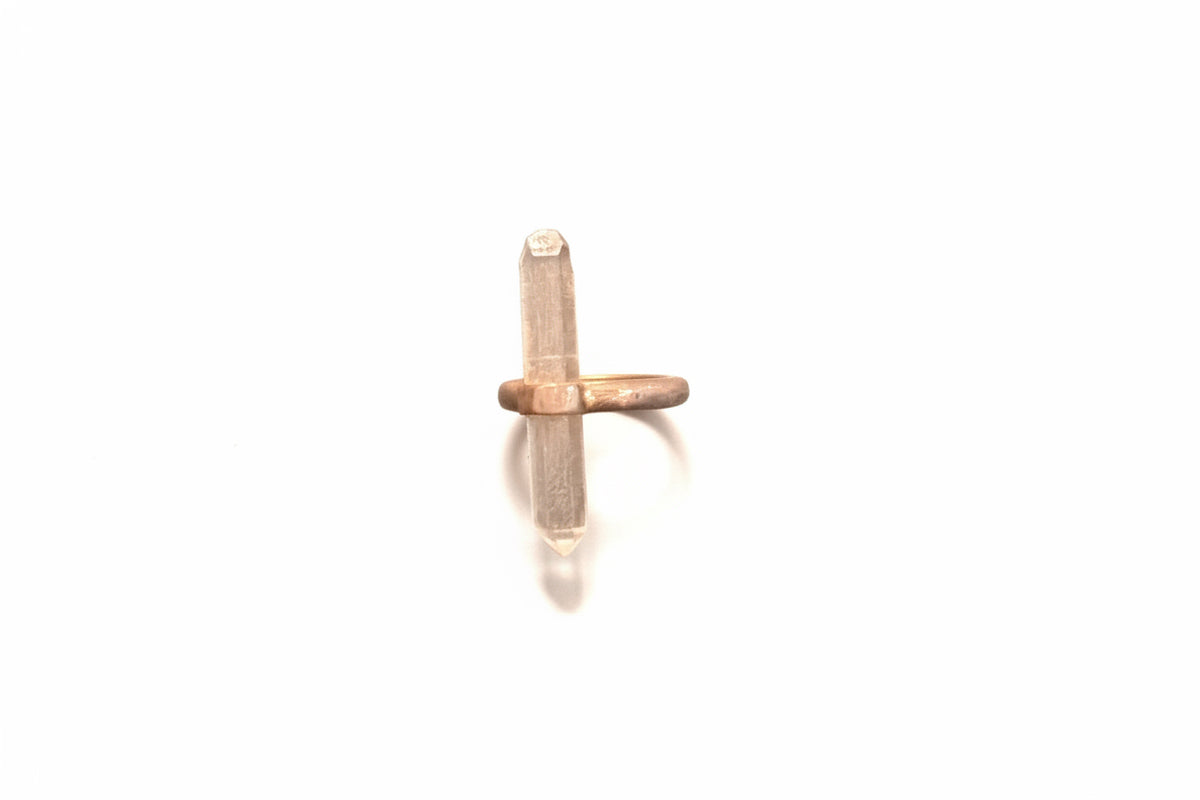 Clear Quartz Natural D/T Point .925 Sterling Silver Ring Size 7