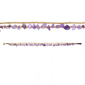 Amethyst Two Strand Bronze Bead & Chip Anklet