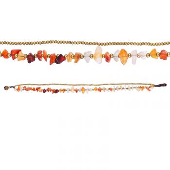 Carnelian Two Strand Bronze Bead & Chip Anklet