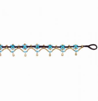 Turquoise & Gold Beads Flower Anklet