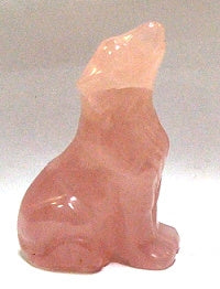 50mm Rose Quartz Stone Wolf Carving