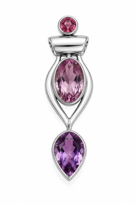 Pink Tourmaline with Amethyst Sterling Silver Pendant