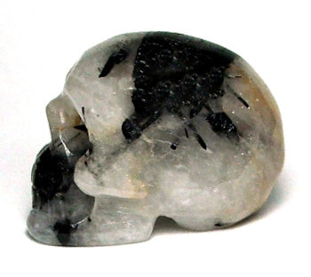 50mm Tourmaline in Quartz Stone Skull Carving
