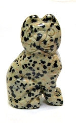 STONE SITTING CAT 50mm IN DALMATIAN JASPER