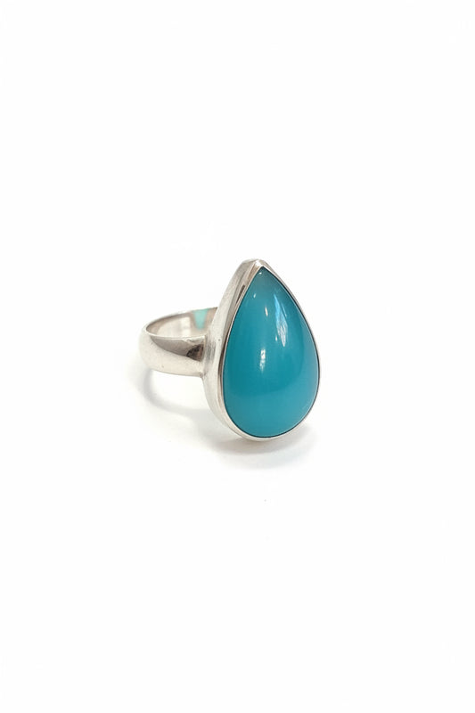 Amazonite Gemmy Drop Cab Sterling Silver Ring Size 6