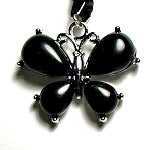 Black Onyx Drop 4 Stones Butterfly Pendant