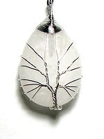 Clear Quartz Wire Tree Of Life Tear Drop Pendant