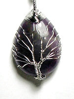 Amethyst Wire Tree Of Life Tear Drop Pendant