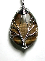 Tiger Eye Wire Tree Of Life Tear Drop Pendant