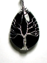 Black Onyx Wire Tree Of Life Tear Drop Pendant
