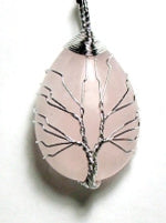 Rose Quartz Wire Tree Of Life Tear Drop Pendant