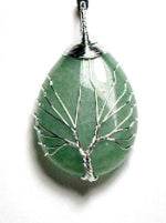 Green Aventurine Wire Tree Of Life Tear Drop Pendant