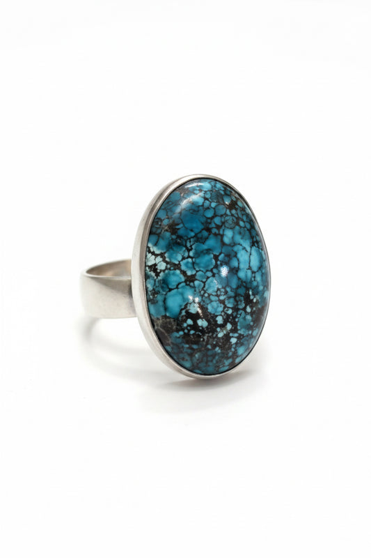 American Turquoise Spiderweb Oval Cab Sterling Silver Ring Size 8 Adjustable