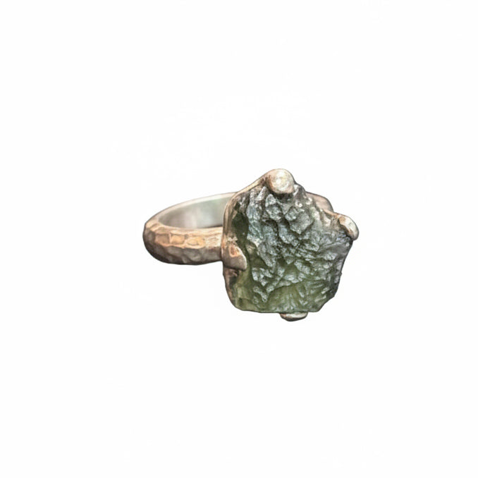 Moldavite Natural Claw Set .925 Sterling Silver Size 9