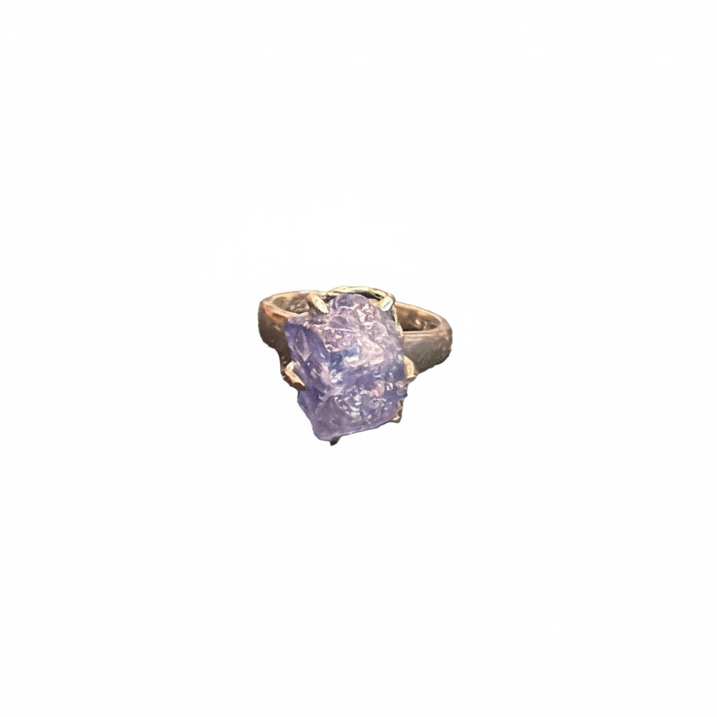 Tanzanite Raw Claw Set Beated Band .925 Sterling Silver Ring Size 8
