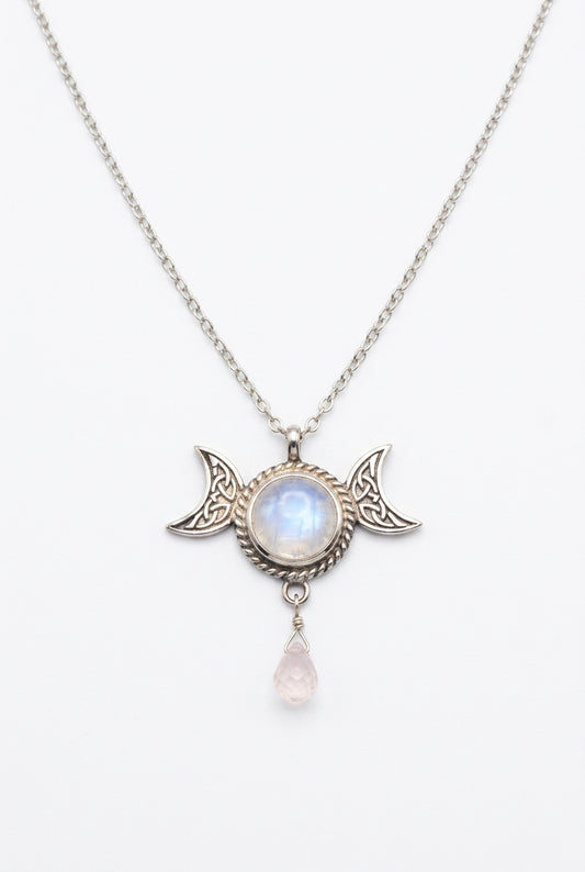 Moonstone Rose Quartz Sterling Silver Necklace
