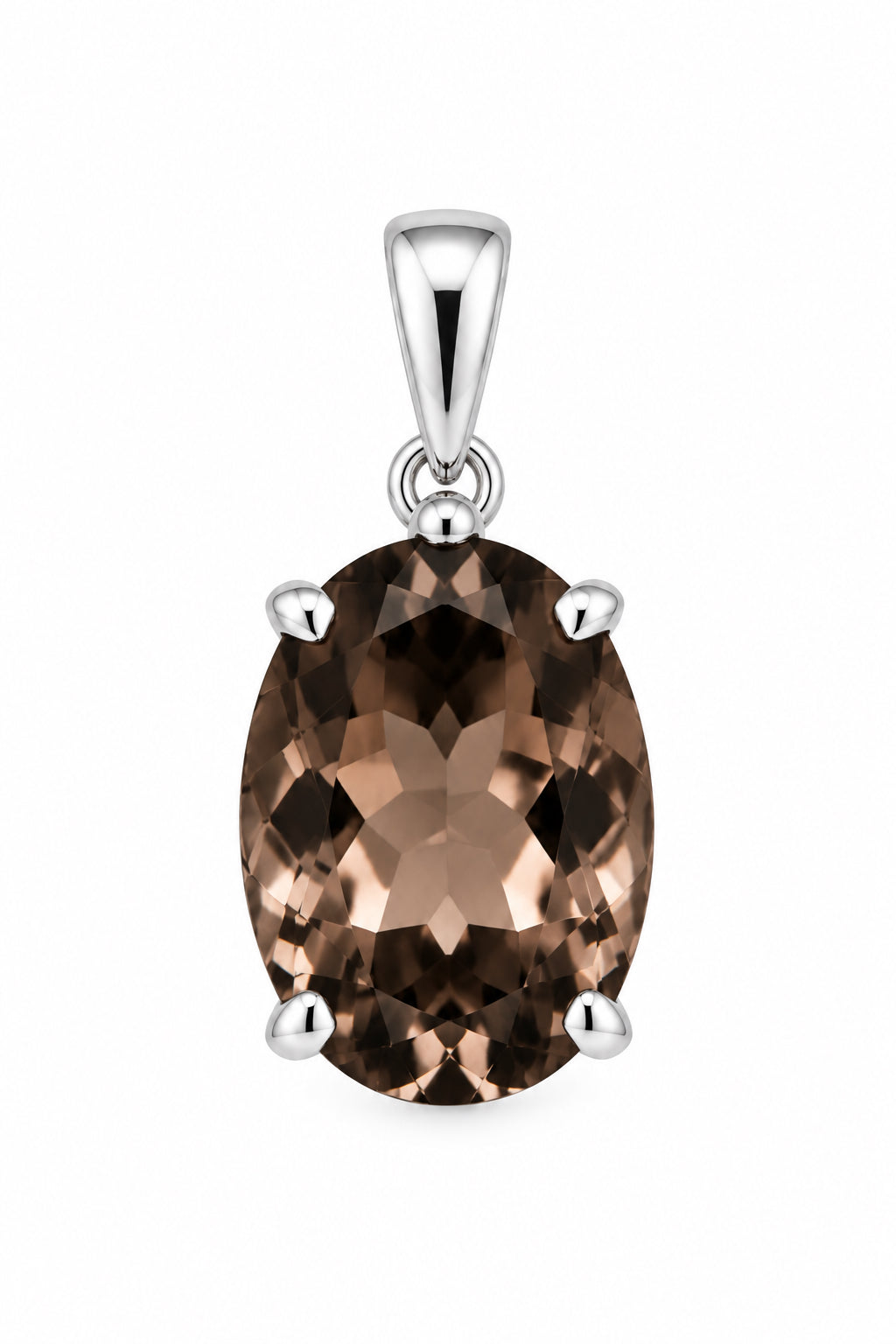Smoky Quartz Faceted Oval Claw Set .925 Silver Pendant
