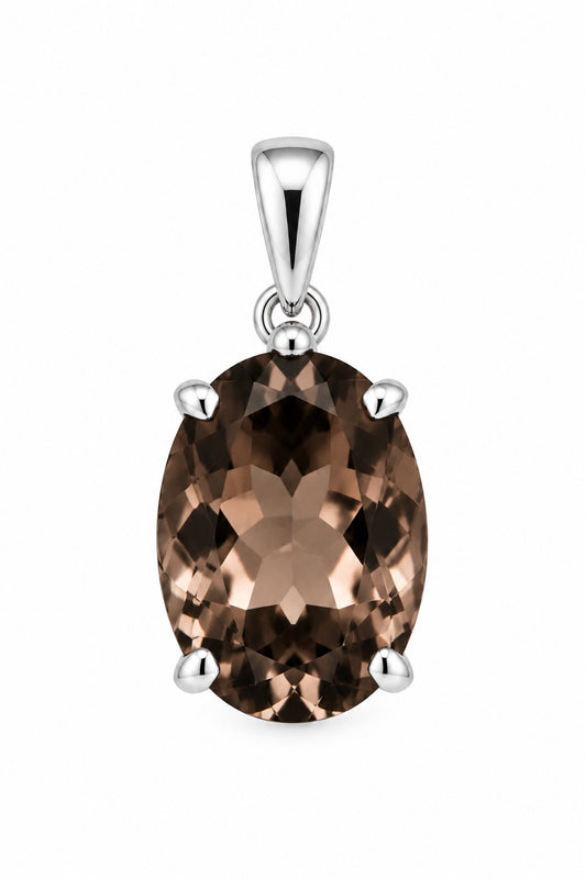 Smoky Quartz Faceted Oval Claw Set .925 Silver Pendant
