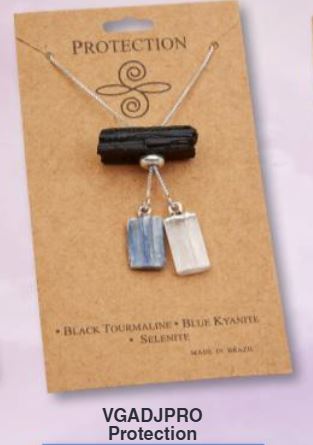 Protection: Black Tourmaline Kyanite & Selenite - Plated Adjustable Positive Vibes Necklace Brazil