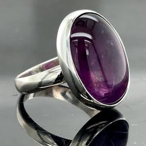 Amethyst Polished Oval .925 Sterling Silver Ring Size 9