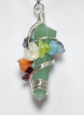Gemstone D/T Point Chakra Chips Stones Wire Wrapped Pendant