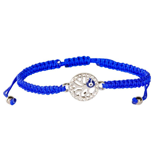 Evil Eye In Tree Of Life Charm Blue String Adjustable Bracelets