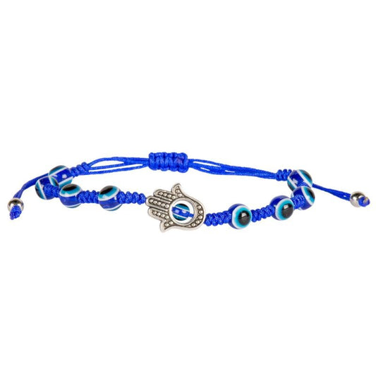 Evil Eye Beads with Hamsa Charm Blue String Adjustable Bracelets