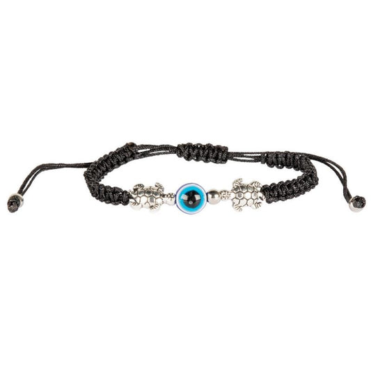 Evil Eye with Turtle Charms Black String Adjustable Bracelets