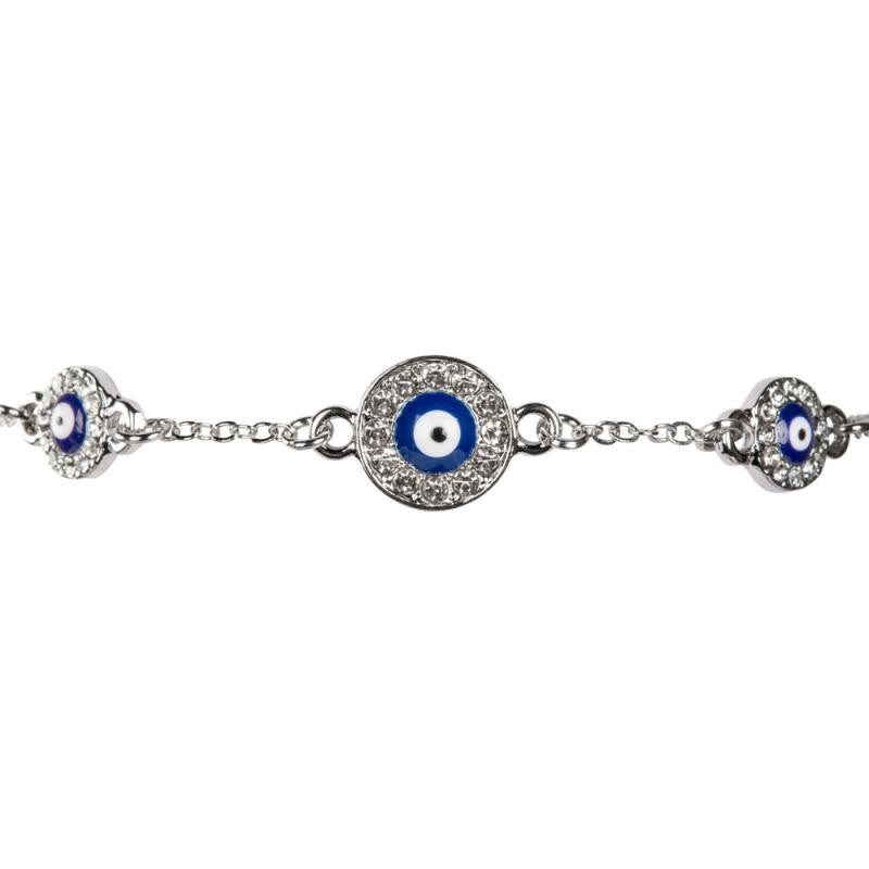 Evil Eye 3 W/ Gems SIlver Plated Link Adjustable Bracelets